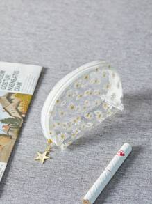 雏菊印花透明圆顶化妆包收纳化妆品收纳盒化妆盒 - 無色 - 查看 5