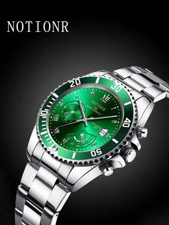 NOTIONR Fashionable Men's Stainless Steel Watch, Men's Date Watch, Sports Watch, Luxury Men's Quartz Watch