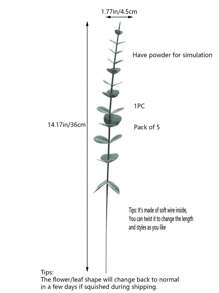 5入組/套塑料人造桉樹葉派對用假植物 - 綠色 - 查看 3
