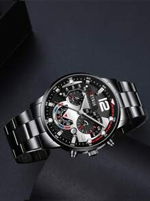 DEYROS Đồng hồ thạch anh 3 mặt số dành cho nam - màu đen - Xem 2