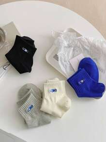 4雙男士字母刺繡中筒襪 - 彩色 - 查看 2