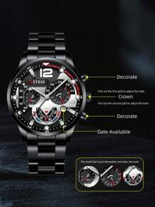 DEYROS Đồng hồ thạch anh 3 mặt số dành cho nam - màu đen - Xem 3