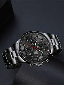 DEYROS 1 pieza Hombres Reloj cuarzo de puntero redondo & 2 piezas Set joya - Negro - Ver 2