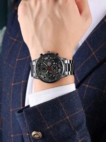 DEYROS 1 pieza Hombres Reloj cuarzo de puntero redondo & 2 piezas Set joya - Negro - Ver 3