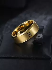 Anillo gráfico con letras para hombre, para regalo de joyería y fiesta - Amarillo Oro - Ver 23