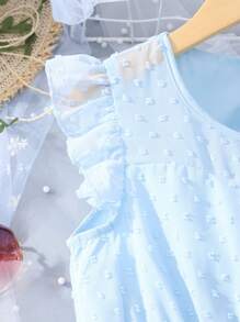 女孩圓點荷葉邊A字洋裝 - 藍色 - 查看 3