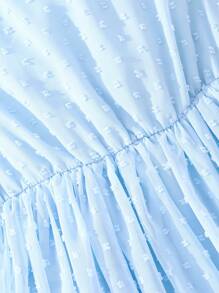 女孩圓點荷葉邊A字洋裝 - 藍色 - 查看 6