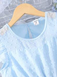 女孩圓點荷葉邊A字洋裝 - 藍色 - 查看 7