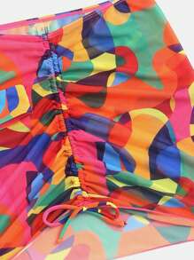 Swim Vcay Bathing Suits Women Summer Beach Allover Print Halter Triangle Bikini Set With Beach Skirt & Bandana - Multicolor - View 6