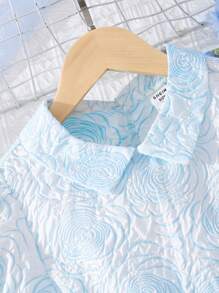 Girls Jacquard Puff Sleeve Dress - Blue - View 6