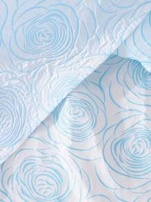 Girls Jacquard Puff Sleeve Dress - Blue - View 7