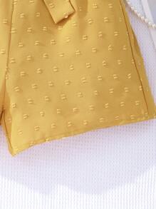 SHEIN 女孩圓點荷葉邊腰帶連身短褲 - 芥末黃 - 查看 3