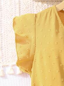 SHEIN 女孩圓點荷葉邊腰帶連身短褲 - 芥末黃 - 查看 4