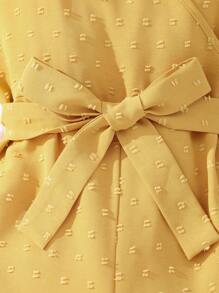 SHEIN 女孩圓點荷葉邊腰帶連身短褲 - 芥末黃 - 查看 5