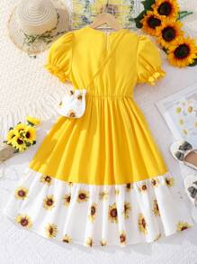 SHEIN Đầm Gái Viên lá sen Hoa Dễ thương - Màu vàng - Xem 2