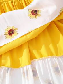 SHEIN Đầm Gái Viên lá sen Hoa Dễ thương - Màu vàng - Xem 3