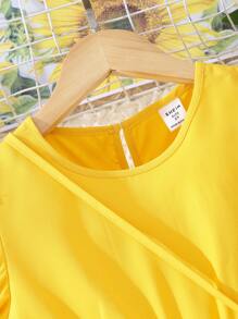SHEIN Đầm Gái Viên lá sen Hoa Dễ thương - Màu vàng - Xem 4