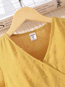 SHEIN 女孩圓點荷葉邊腰帶連身短褲 - 芥末黃 - 查看 7