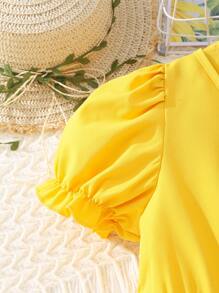 SHEIN Đầm Gái Viên lá sen Hoa Dễ thương - Màu vàng - Xem 5