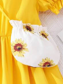 SHEIN Đầm Gái Viên lá sen Hoa Dễ thương - Màu vàng - Xem 8