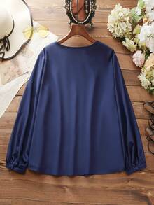 Mulvari 大碼前紐扣燈籠袖襯衫 - 藏蓝色 - 查看 2