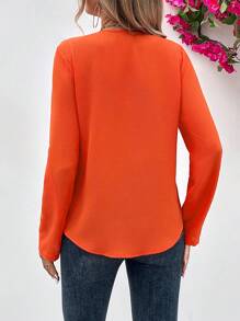 SHEIN LUNE 半拉鏈捲邊袖襯衫 - 橘色 - 查看 3