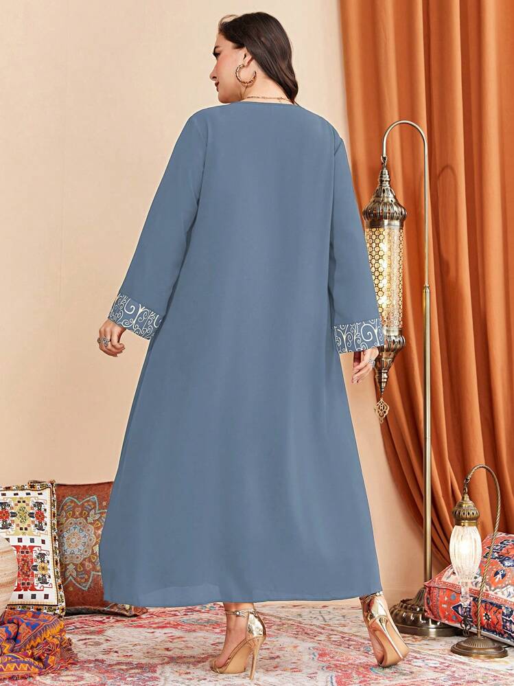 Al Najma 大碼圖案印花口袋貼布連衣裙 - 霧霾藍 - 查看 2