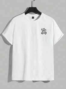 Manfinity RebelGame 加大码男士标语与熊印花圆领 T 恤 - 白色 - 查看 3