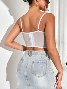 SHEIN Privé 花卉刺繡網紗吊帶上衣 - 白色 - 查看 2