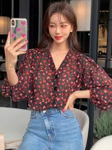 DAZY Allover Print Lantern Sleeve Blouse - Multicolor - View 3