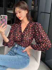 DAZY Allover Print Lantern Sleeve Blouse - Multicolor - View 5