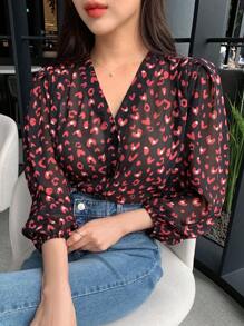 DAZY Allover Print Lantern Sleeve Blouse - Multicolor - View 6