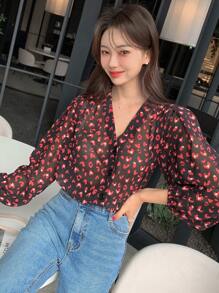 DAZY Allover Print Lantern Sleeve Blouse - Multicolor - View 7