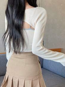 DAZY Contrast Binding Cami Top With Super Crop Top - Beige - View 2