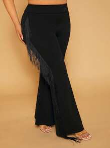 SHEIN SXY Quần Plus Size mép màu trơn Giải trí - màu đen - Xem 7