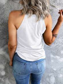 CILKOO 女士纯色休闲百搭露背吊带背心 白色 夏季 - 白色 - 查看 2