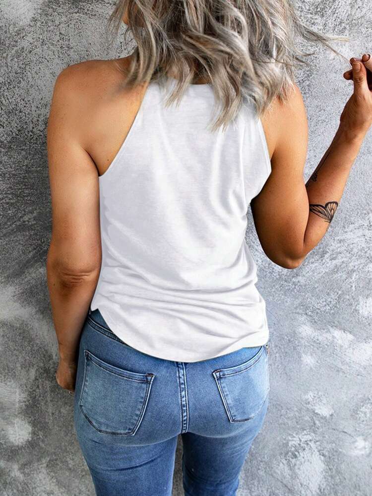 CILKOO Women's Solid Color Casual Versatile Halter Neck Tank Top