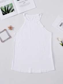 CILKOO 女士纯色休闲百搭露背吊带背心 白色 夏季 - 白色 - 查看 6