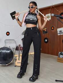 Quần jean nữ Nhẫn Dây kéo màu trơn - màu đen - Xem 5