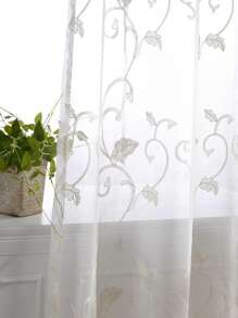 植物刺繡紗簾,現代滌綸濾光隱私透明窗簾 - 白色 - 查看 3