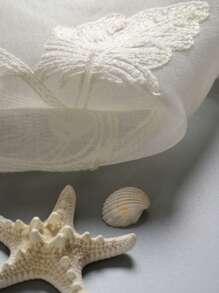 植物刺繡紗簾,現代滌綸濾光隱私透明窗簾 - 白色 - 查看 5