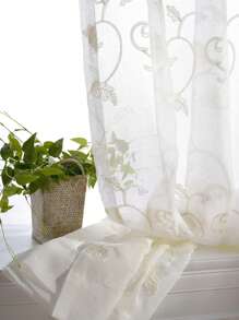 植物刺繡紗簾,現代滌綸濾光隱私透明窗簾 - 白色 - 查看 6