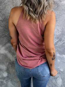 CILKOO Áo tank top cổ yếm trơn màu, kiểu dáng thường ngày, đa năng dành cho nữ. - Hồng - Xem 2