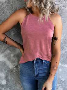 CILKOO Áo tank top cổ yếm trơn màu, kiểu dáng thường ngày, đa năng dành cho nữ. - Hồng - Xem 3