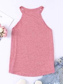CILKOO Áo tank top cổ yếm trơn màu, kiểu dáng thường ngày, đa năng dành cho nữ. - Hồng - Xem 5