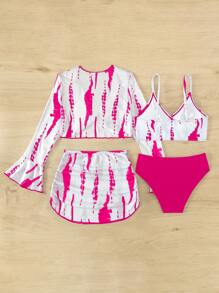 Ensemble bikini à imprimé tout-aller avec cache-maillot à volants pour adolescentes, ensemble assorti pour l'été et la plage