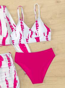 Ensemble bikini à imprimé tout-aller avec cache-maillot à volants pour adolescentes, ensemble assorti pour l'été et la plage