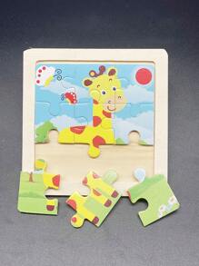 1入組七巧板拼圖玩具木,搞笑卡通長頸鹿圖案益智玩具適用於兒童 - 黃色 - 查看 1