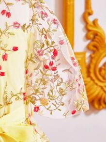 SHEIN 女孩花卉刺繡網紗覆蓋繫腰帶洋裝 - 彩色 - 查看 5