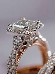 Vanel Bộ 3 nhẫn Zirconia vàng hồng và bạc, nhẫn đính hôn sang trọng dành cho phụ nữ Ngày lễ tình nhân, Mẹ, Mẹ, Ngày của Mẹ, Quà tặng - Hoa hồng vàng - Xem 3